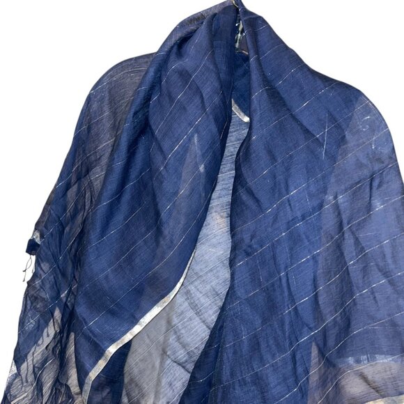 Sete de Jaipur India blue silver metallic trim DUPATTA scarf shawl wrap NEW - Picture 3 of 4